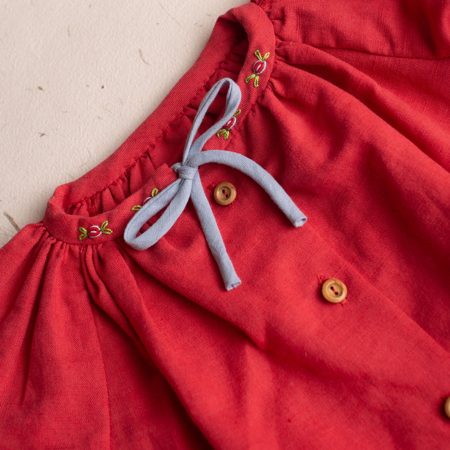 Red linen embroidered blouse and bloomer set