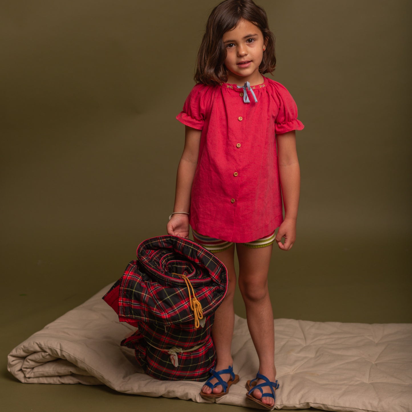 Red linen embroidered blouse