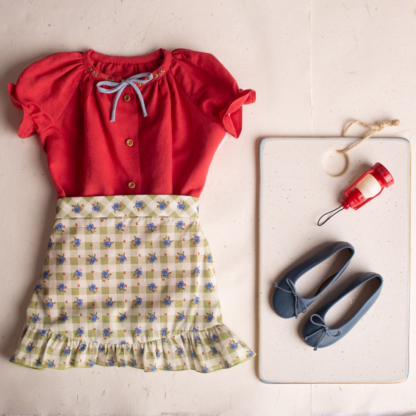 Red linen embroidered blouse