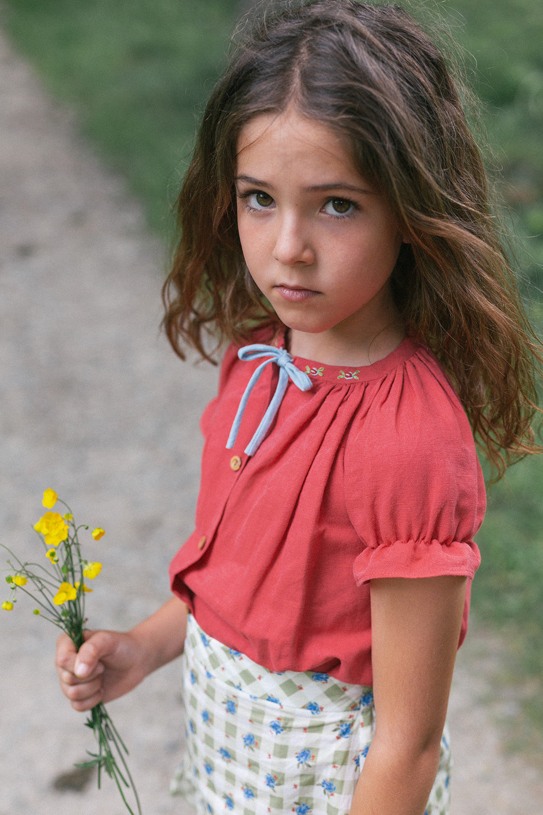 Red linen embroidered blouse