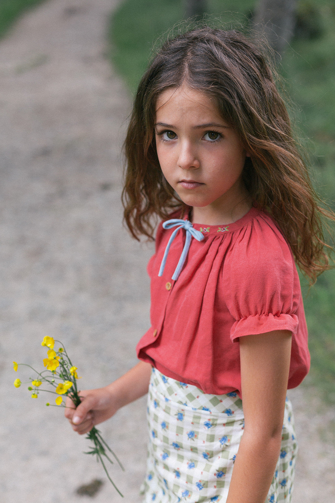 Red linen embroidered blouse