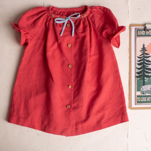 Red linen embroidered blouse