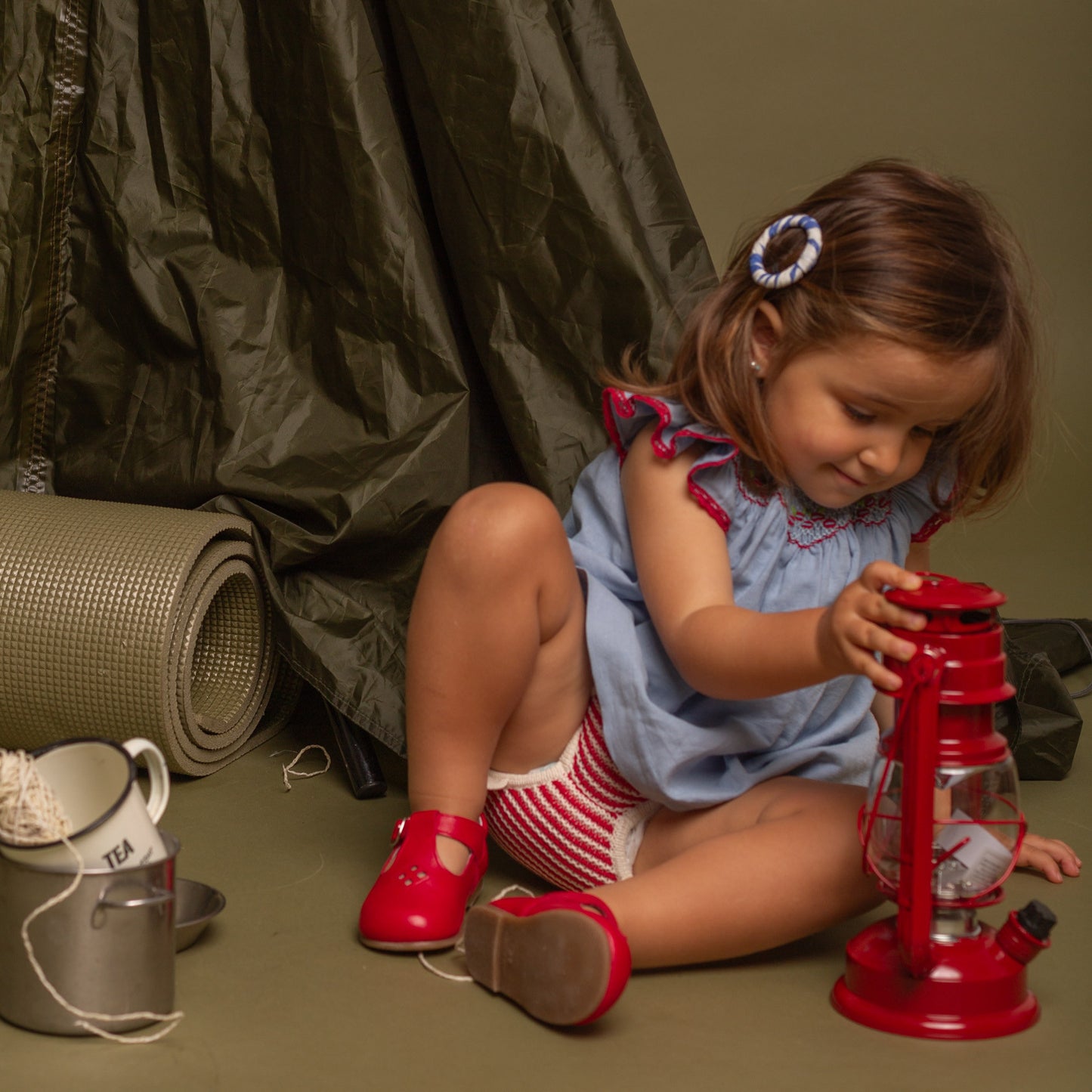 Blue linen smocked dress