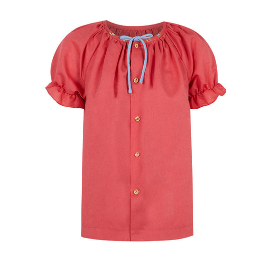 Red linen embroidered Woman blouse