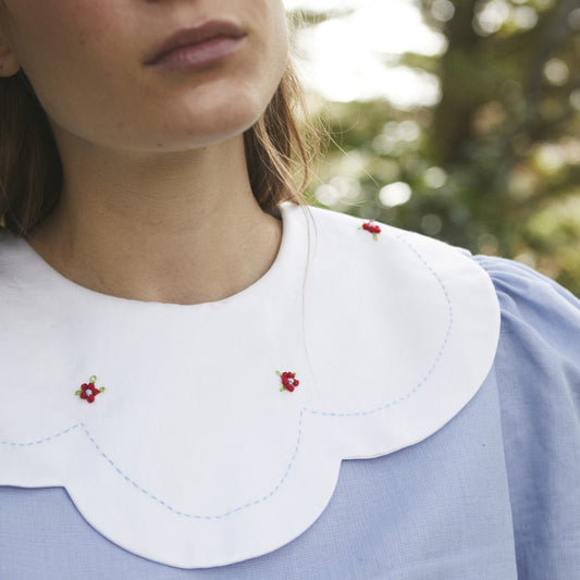 Blue linen embroidered Woman blouse