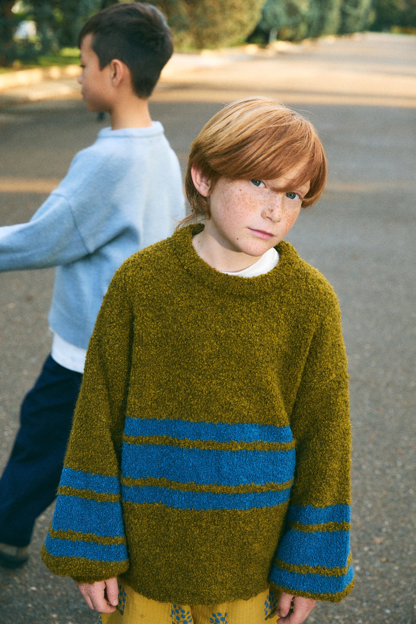 Jersey punto rayas mustard niño