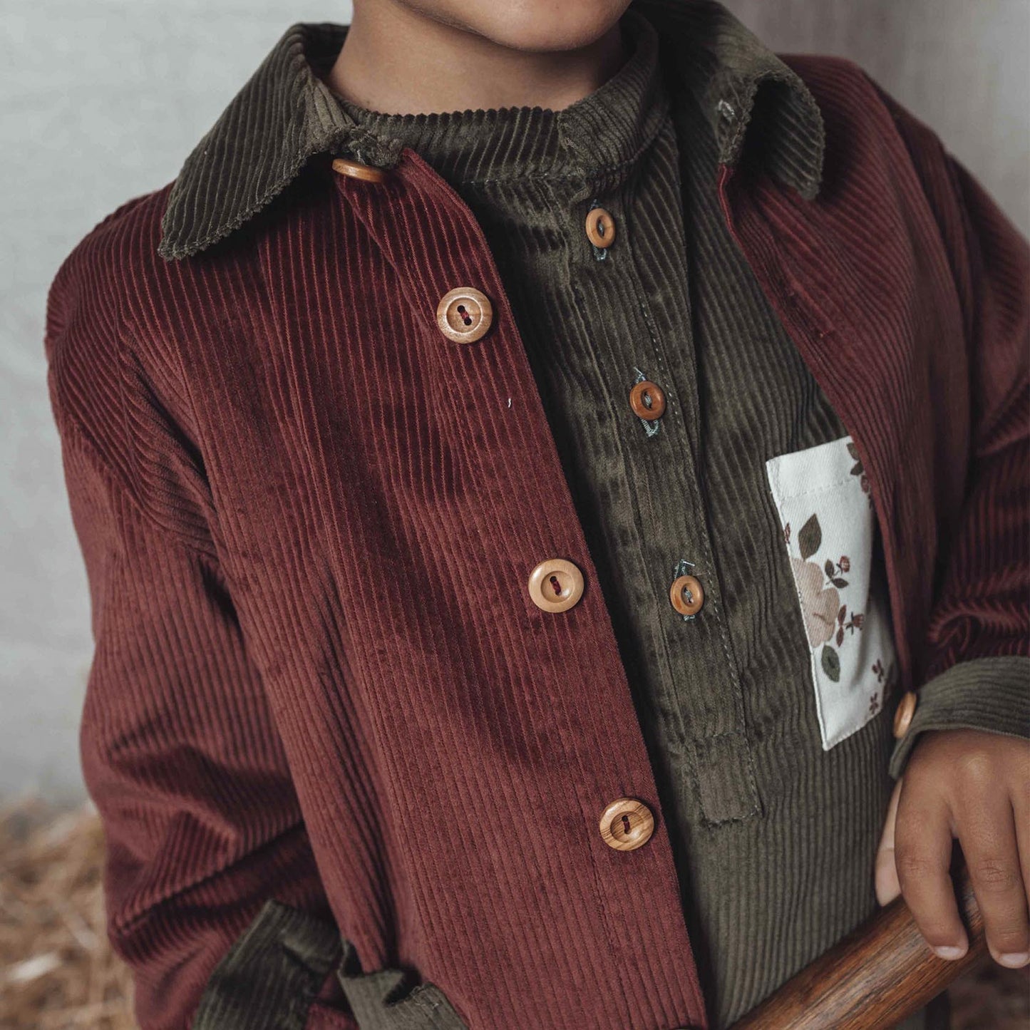 Burgundy and green corduroy overshirt