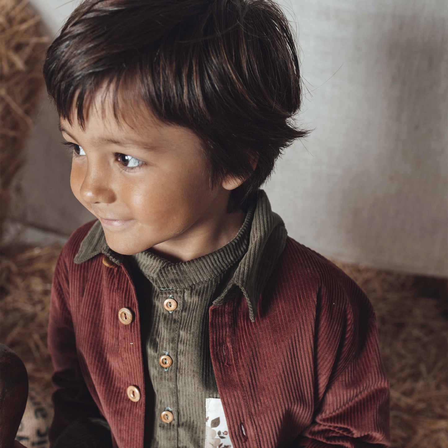 Burgundy and green corduroy overshirt