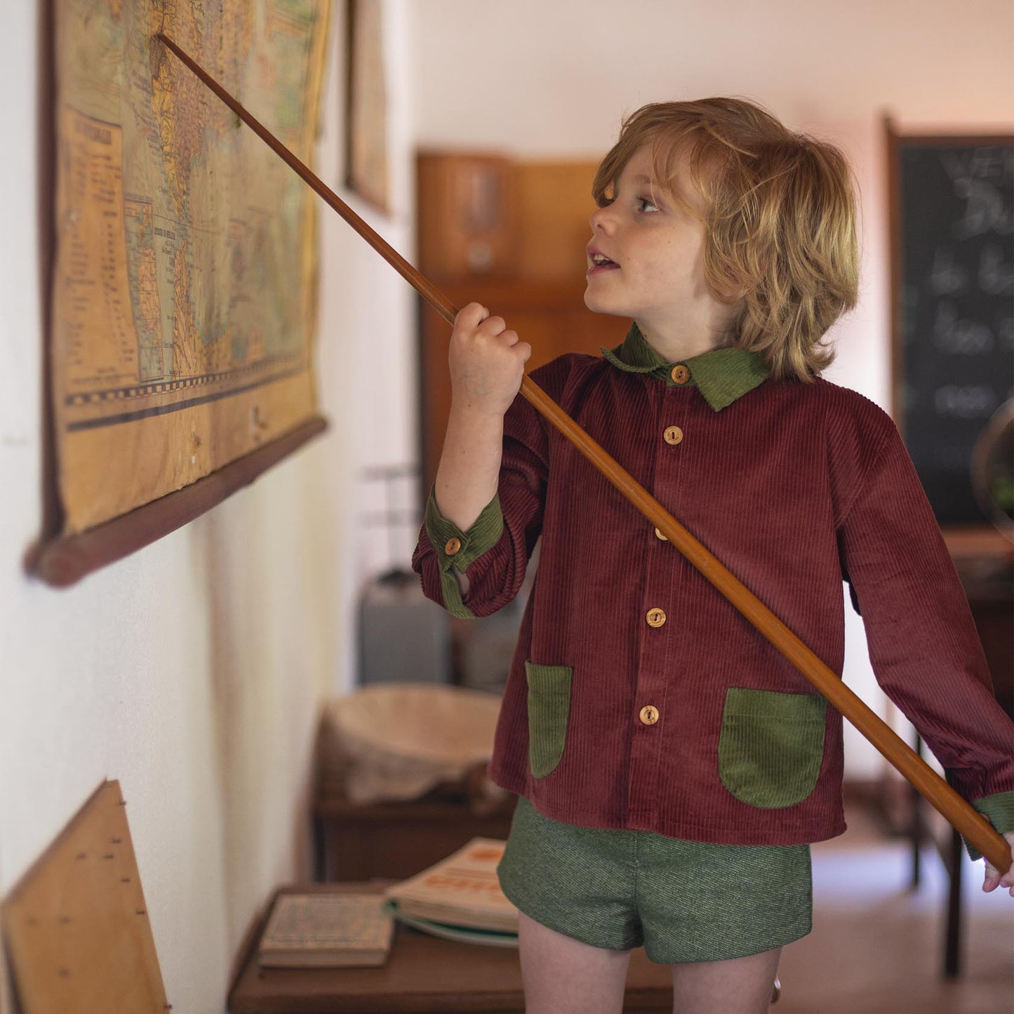 Burgundy and green corduroy overshirt