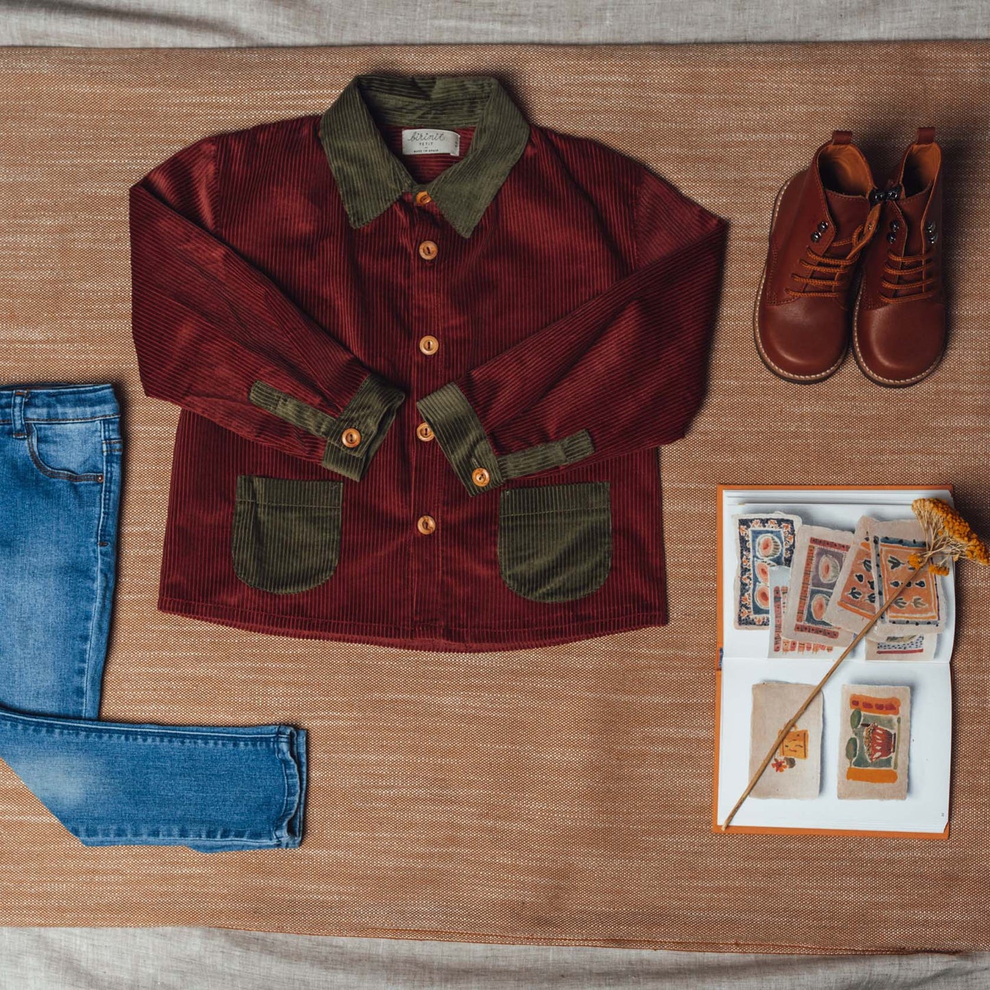 Burgundy and green corduroy overshirt