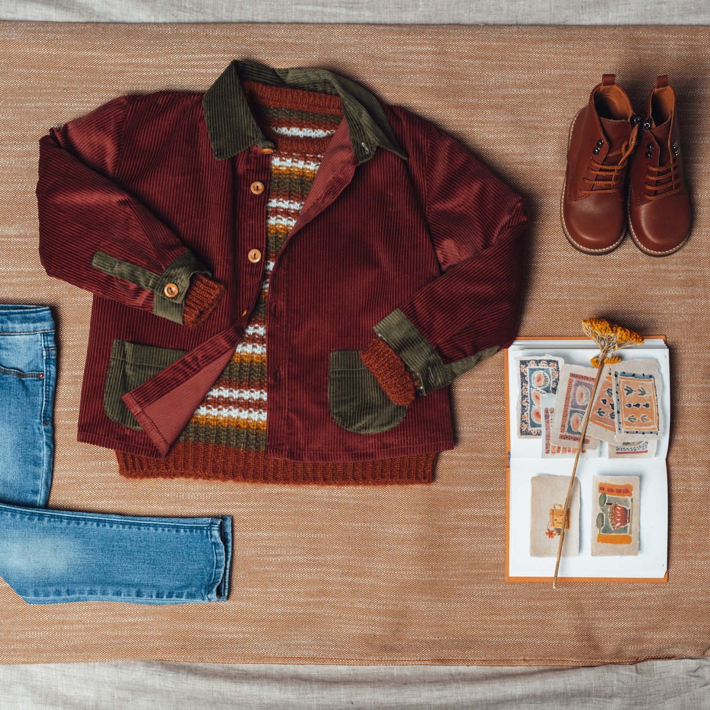 Burgundy and green corduroy overshirt