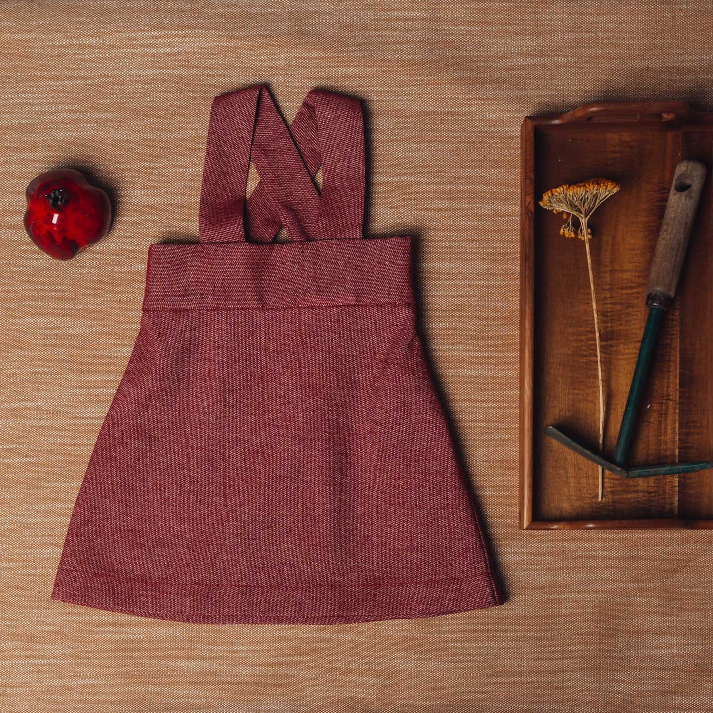 High burgundy baggy overall dress