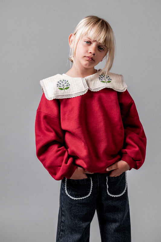 Sudadera cherry cuello bordado niña