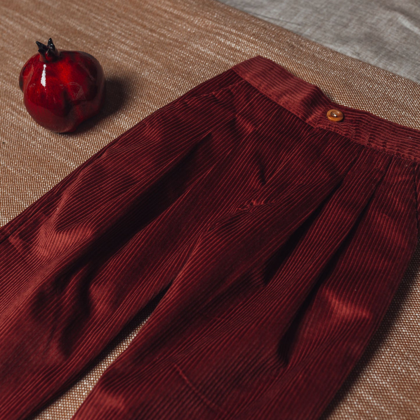 Burgundy corduroy pleated pants