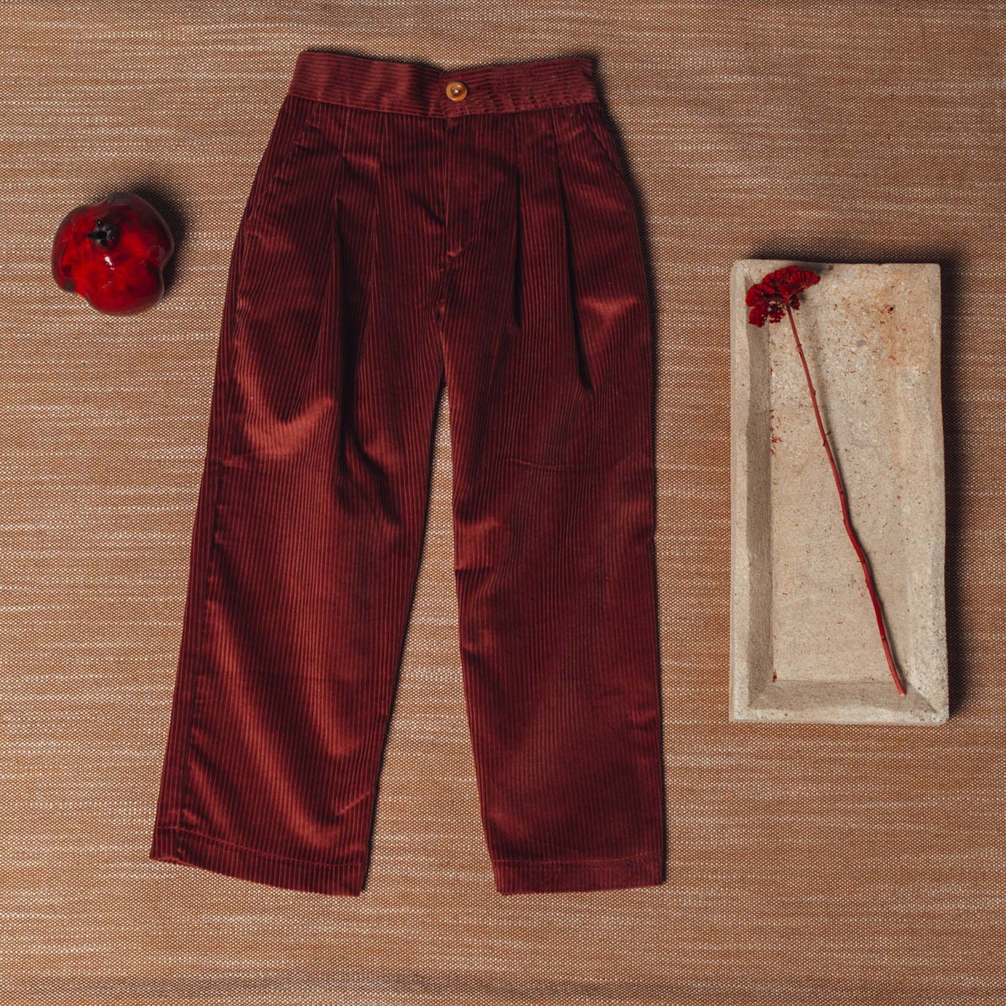 Burgundy corduroy pleated pants