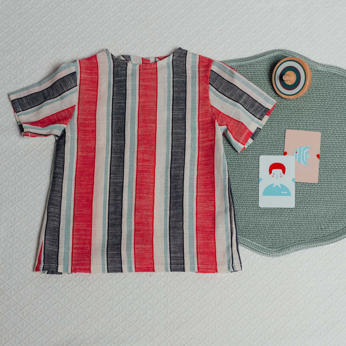 Multicolored stripe short sleeve shirt