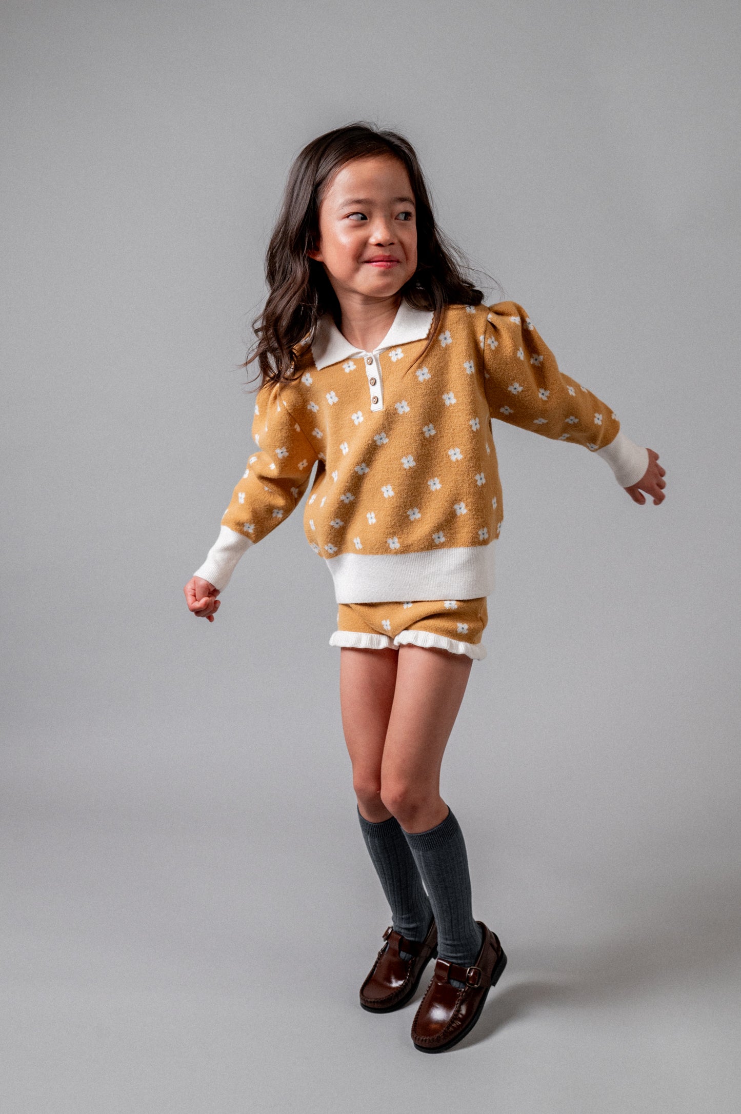 Jersey punto Mustard Floral niña