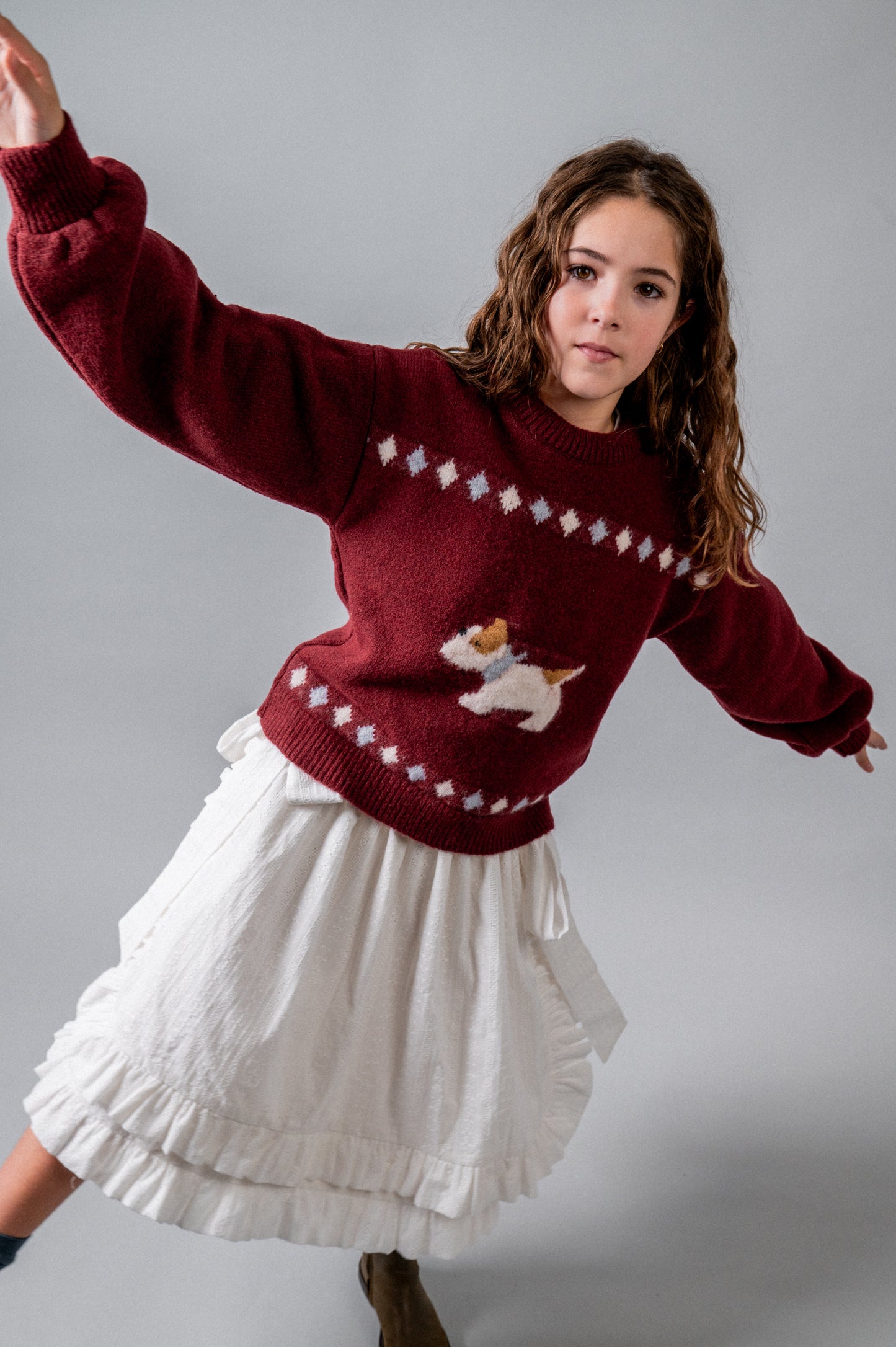 Falda midi batista bordada niña