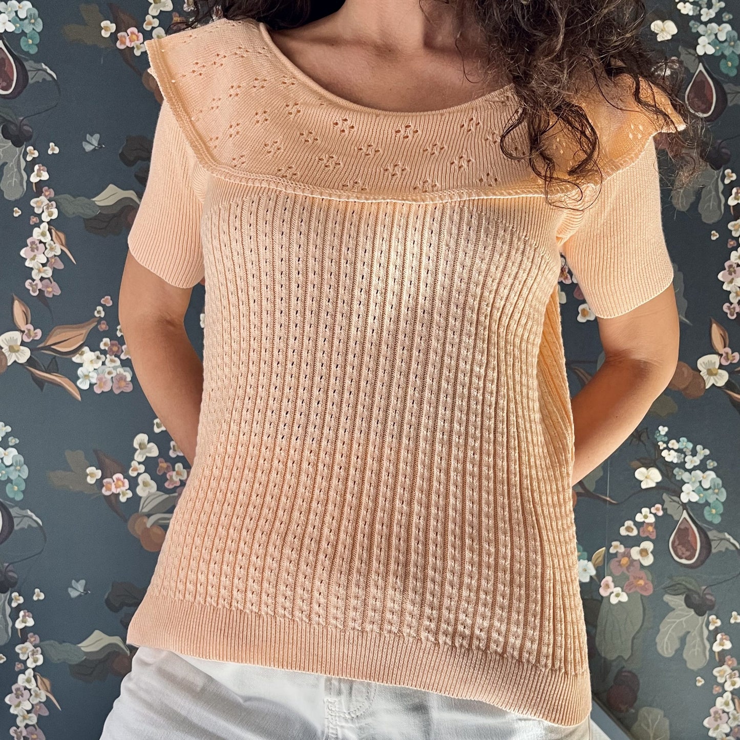 Salmon ruffle sweater