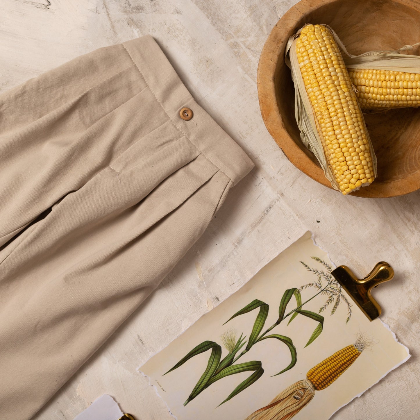 Tan twill pleated pants