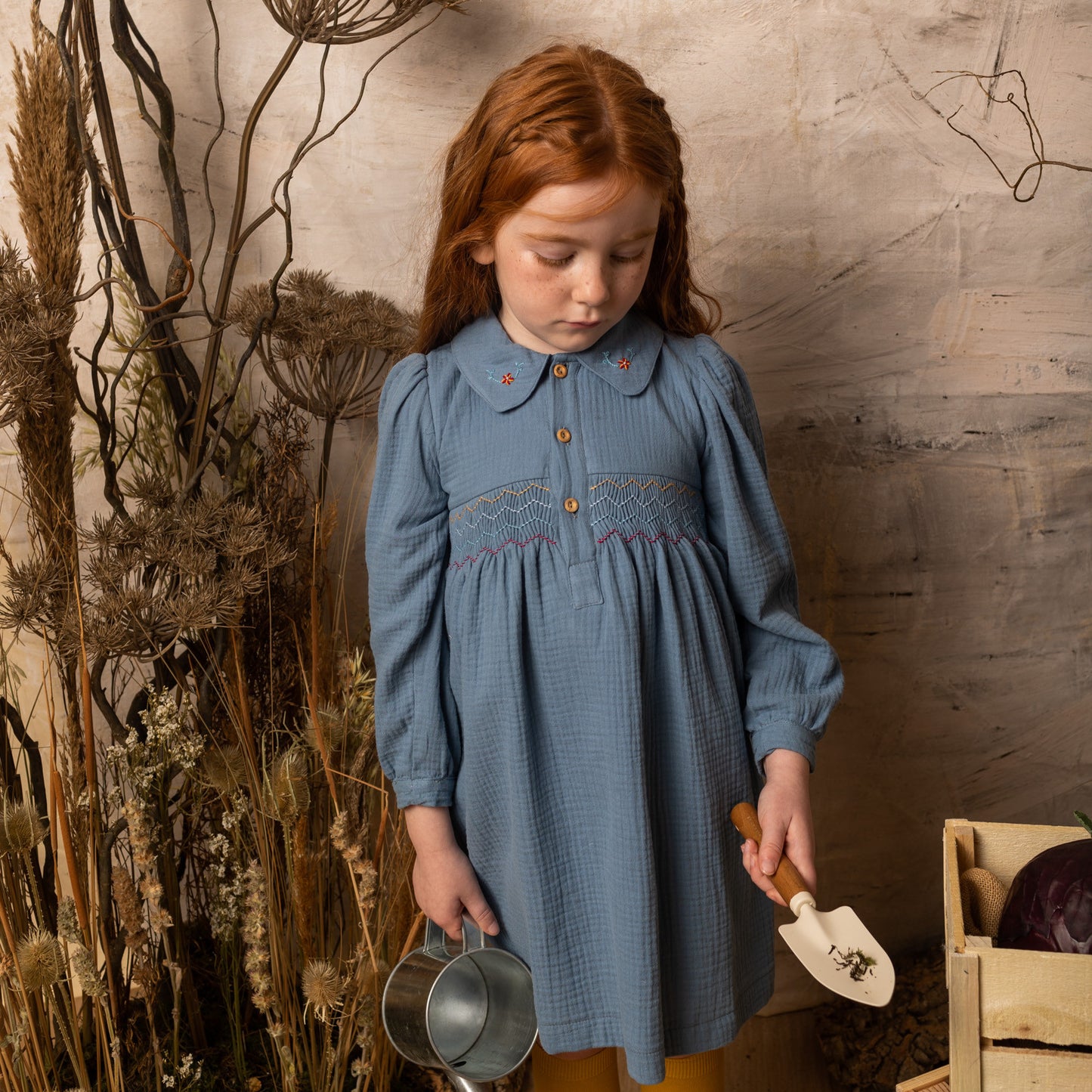 Blue bambula smocked dress