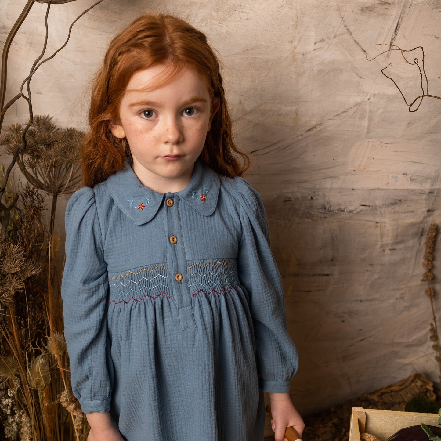 Blue bambula smocked dress