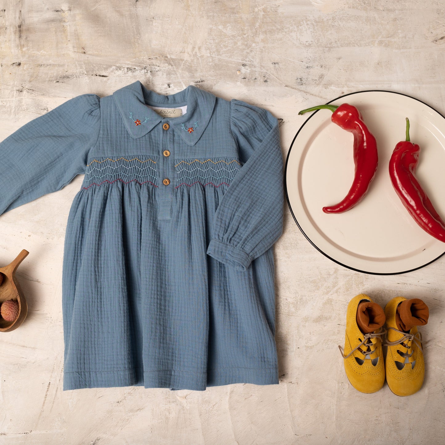 Blue bambula smocked dress