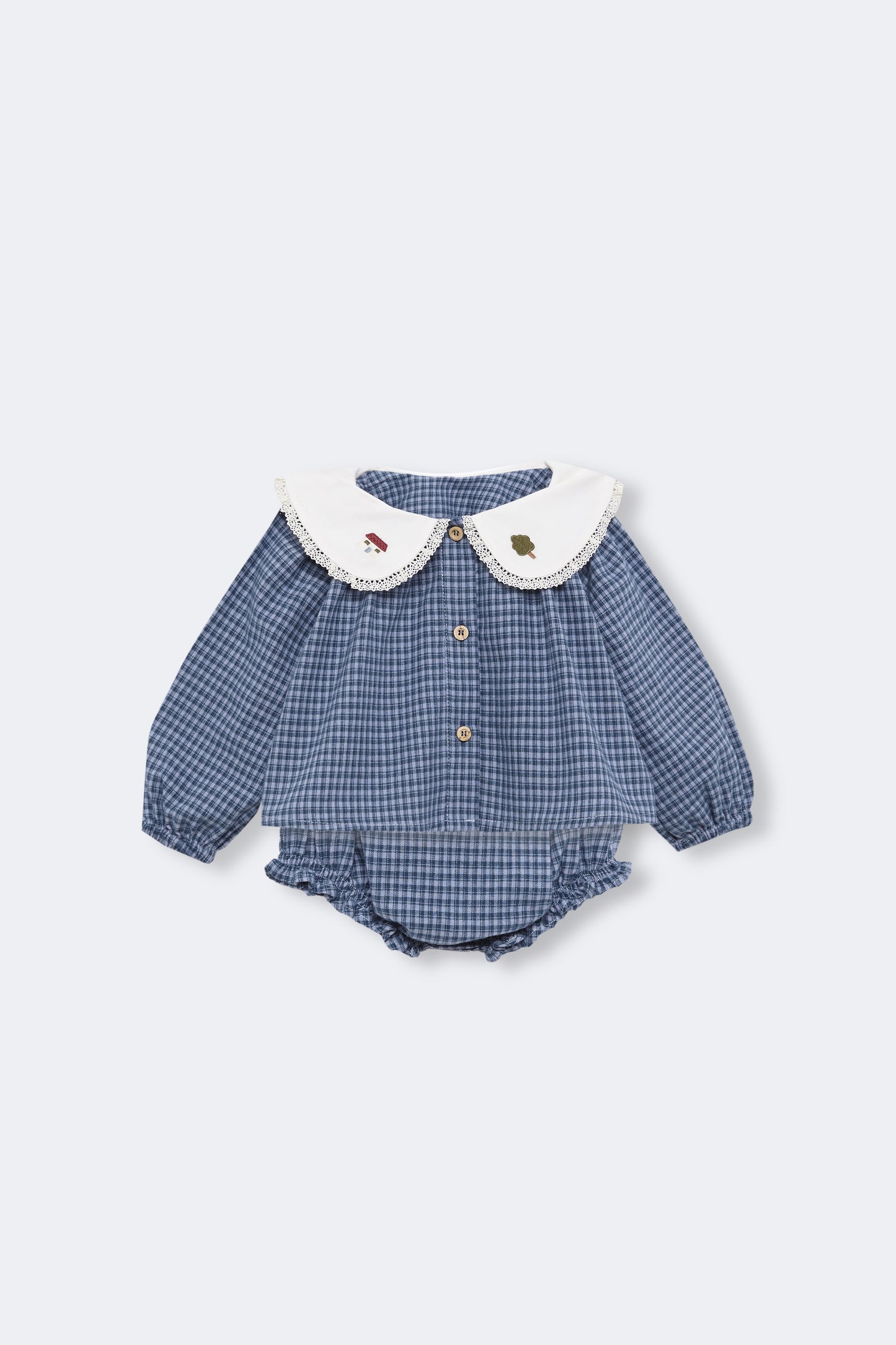 Set bordado vichy índigo bebé