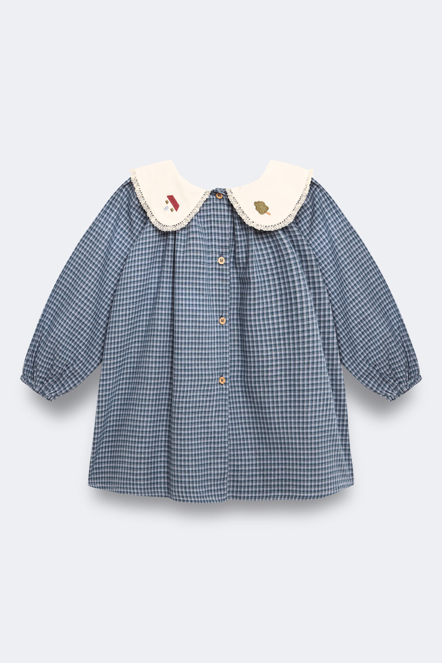 Vestido bordado vichy índigo niña