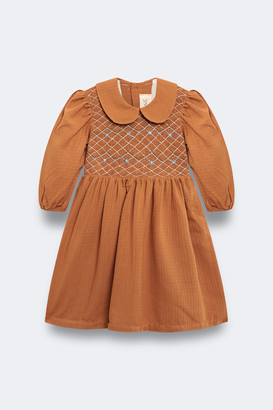 Vestido bordado nidos toffee niña
