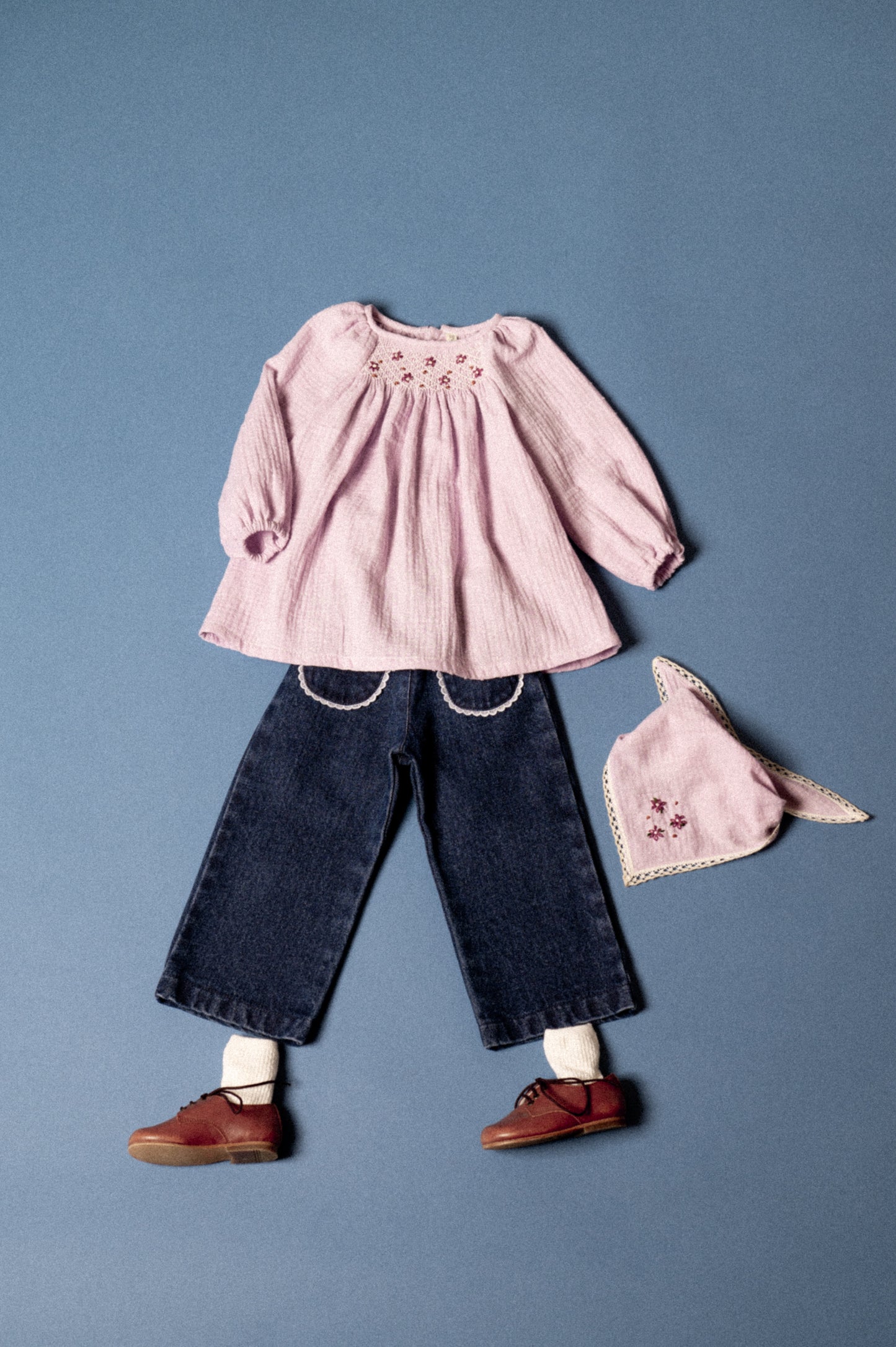Blusón bordado nidos plumeti malva niña