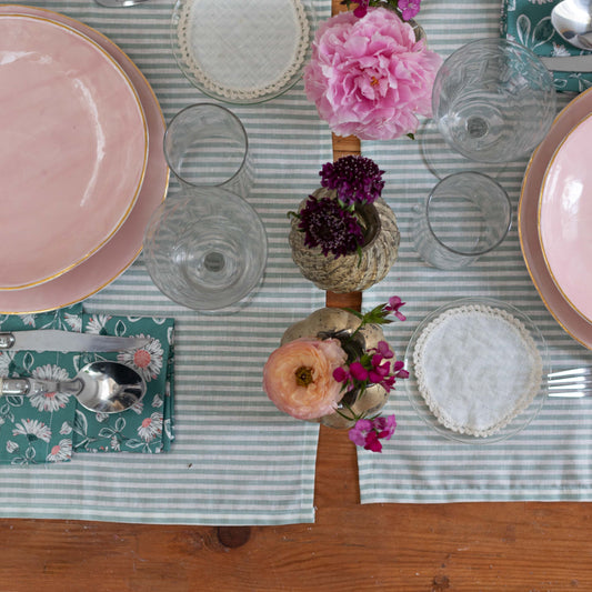 Green and Wood stripe individual tablecloth