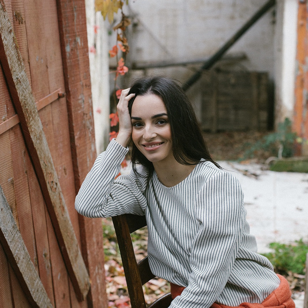 Navy stripe baggy woman blouse