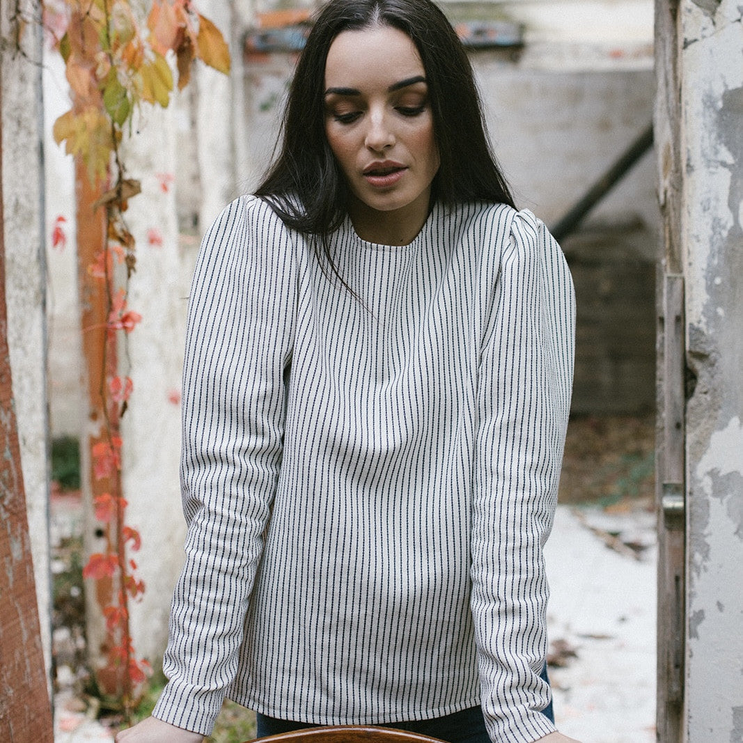 Navy stripe baggy woman blouse