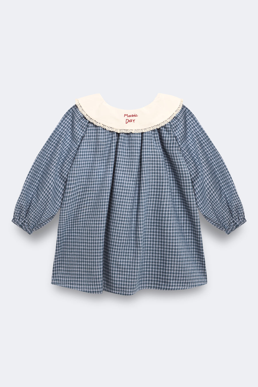 Vestido bordado vichy índigo niña