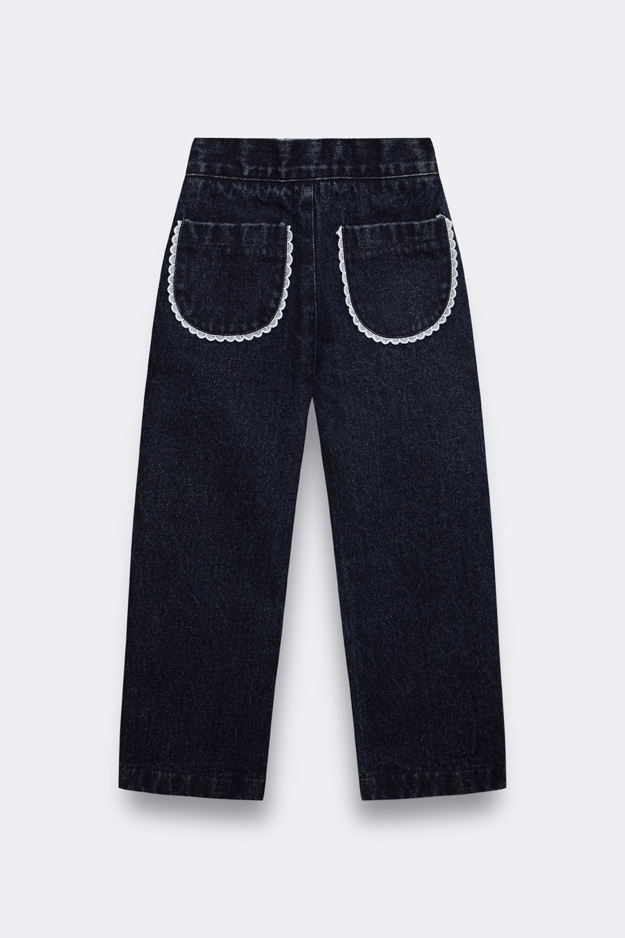 Pantalón largo denim bolsillos puntilla niña