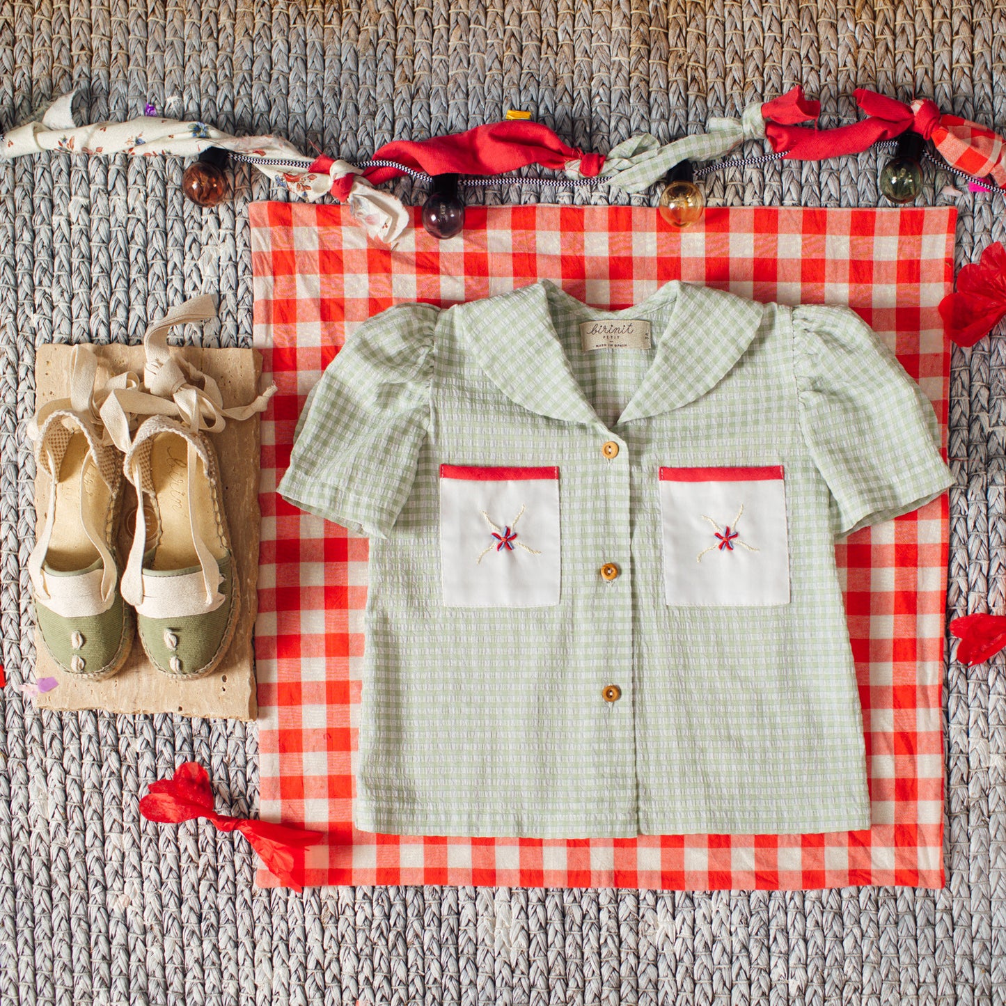 Green Gingham embroidered shirt