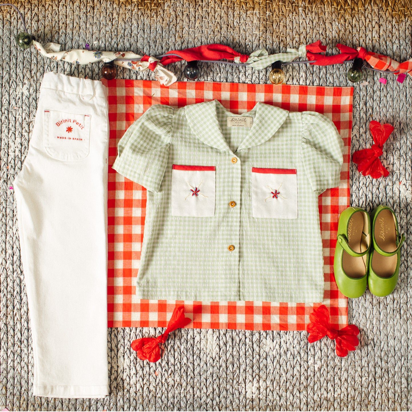 Green Gingham embroidered shirt