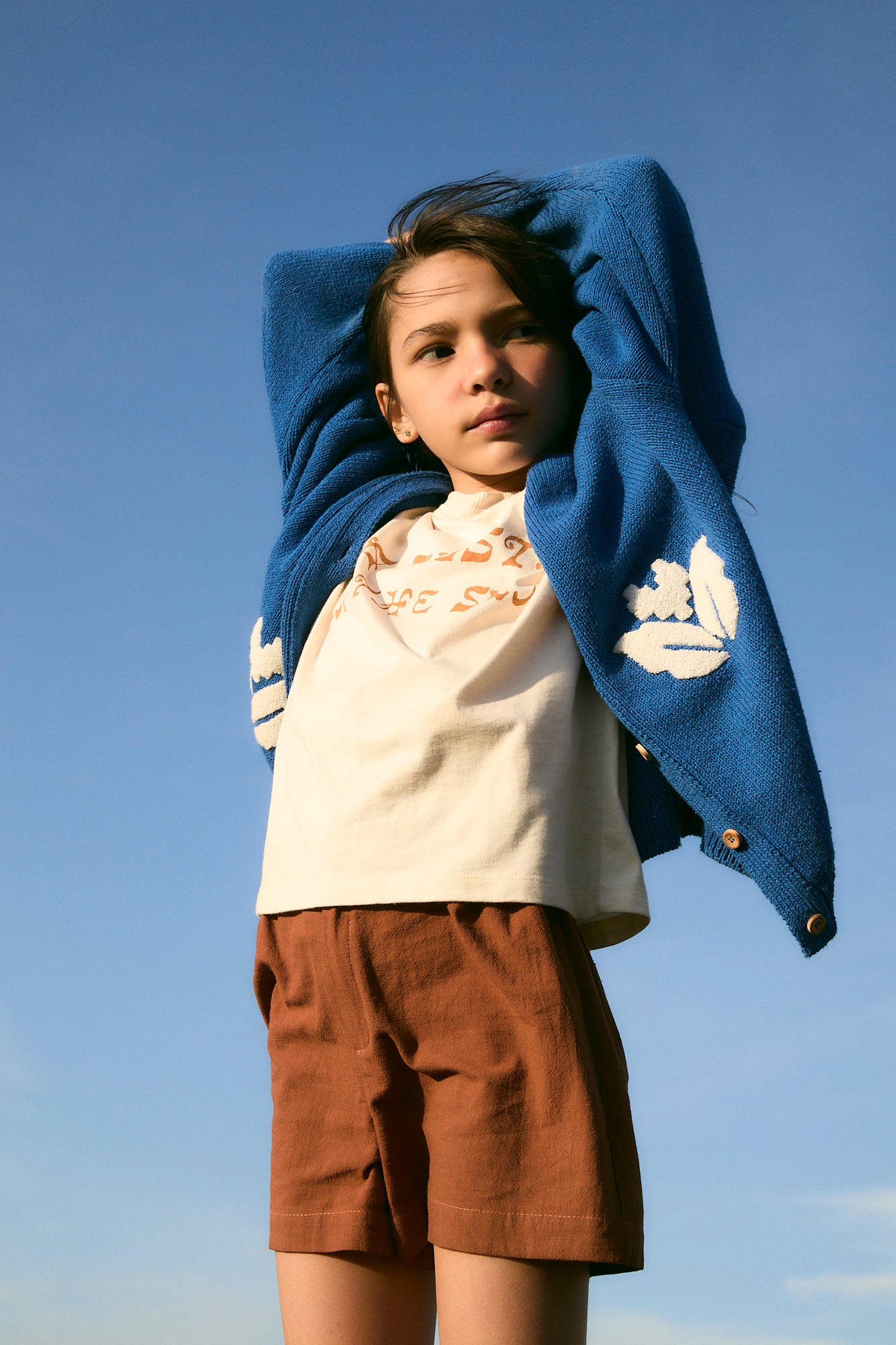 Cobalt Knit jacket with floral embroidery girl