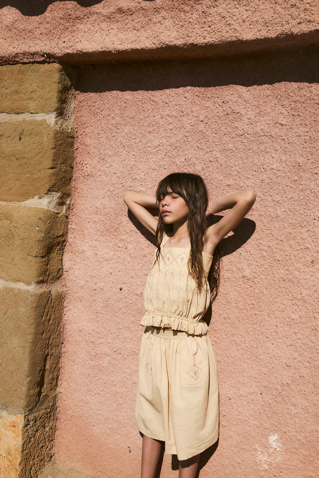 Sand embroidered midi skirt girl