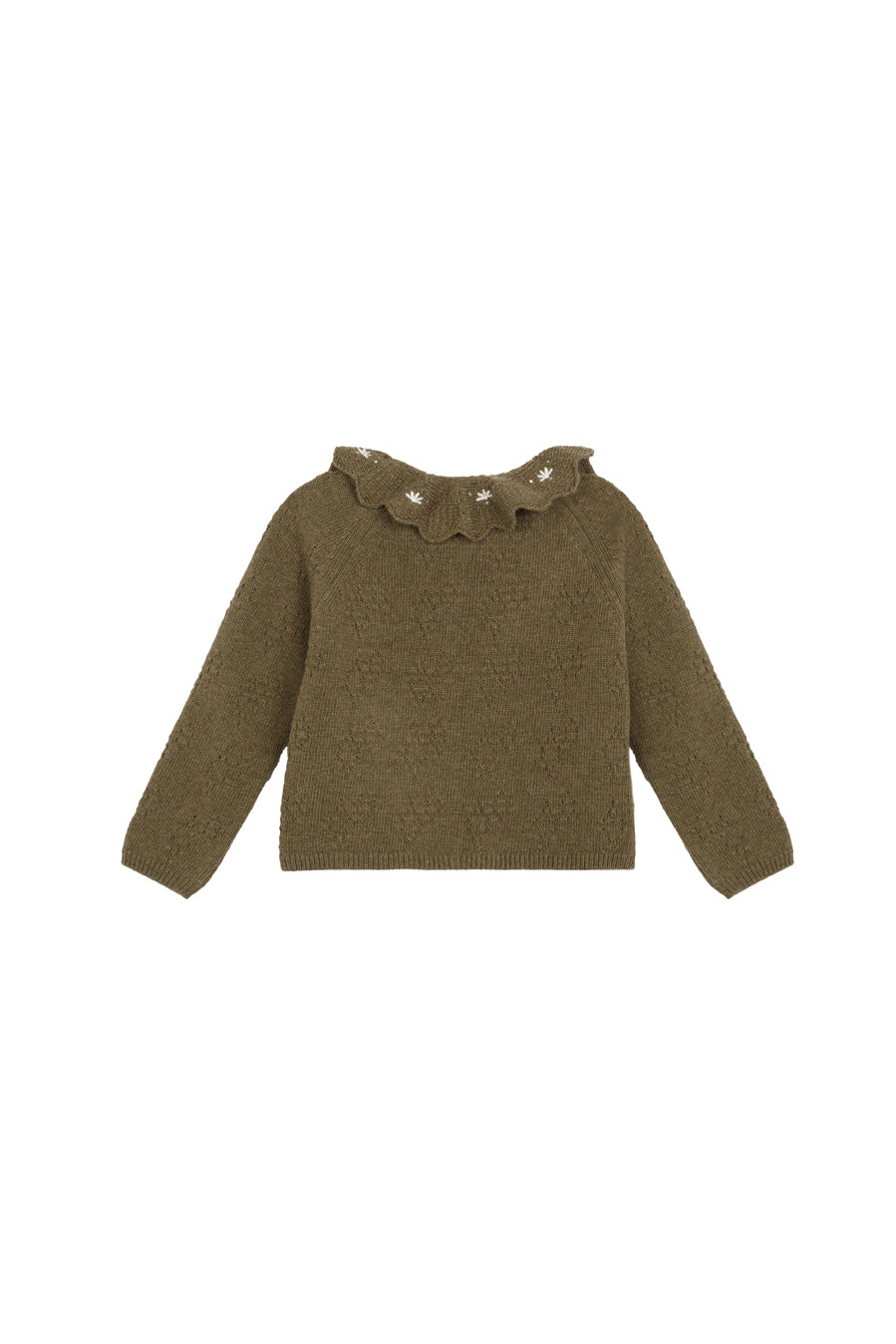 Green knit embroidered cardigan baby