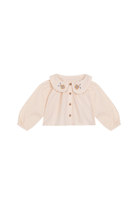 Camisa bordada cruda cuello Peter Pan