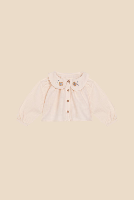 Ivory embroidered Peter Pan collar shirt