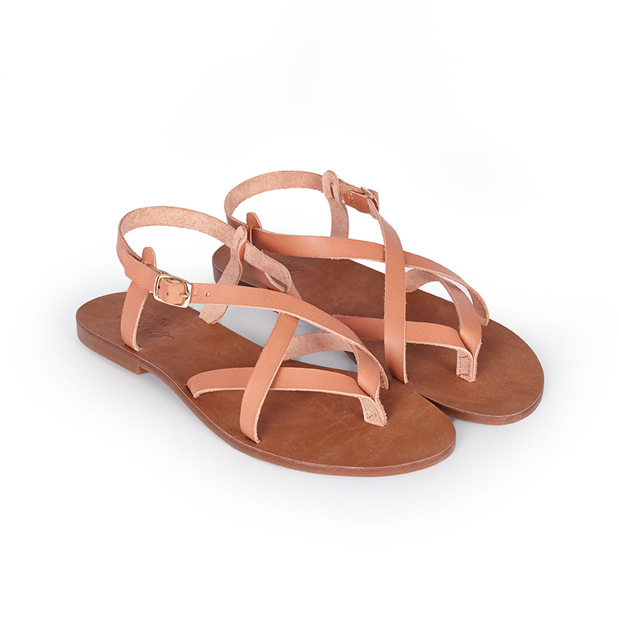 Sandalias tiras camel de mujer