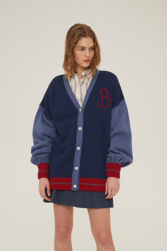 Chaqueta punto de mujer azul Cobalto bordada