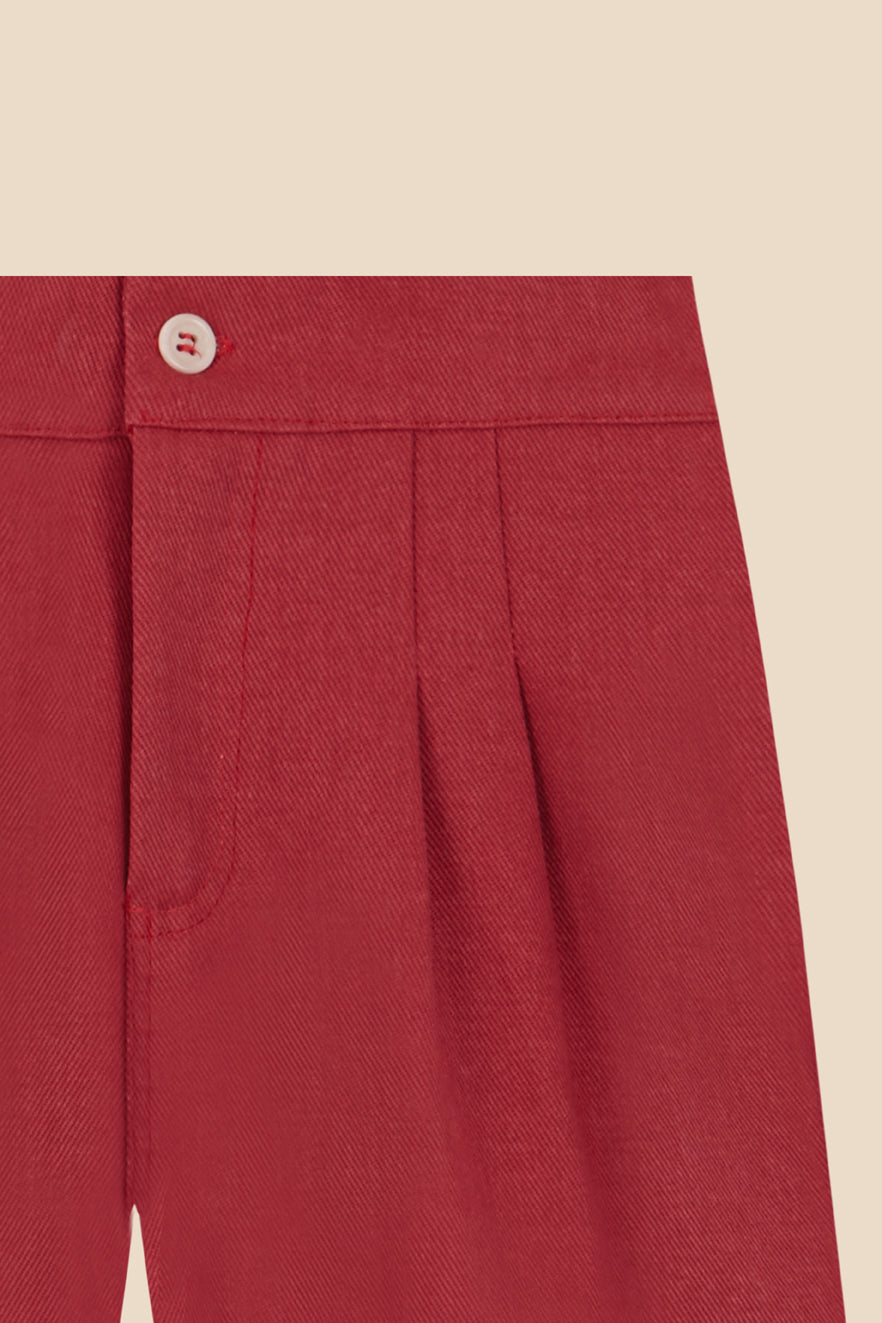 Cherry denim pleated trousers