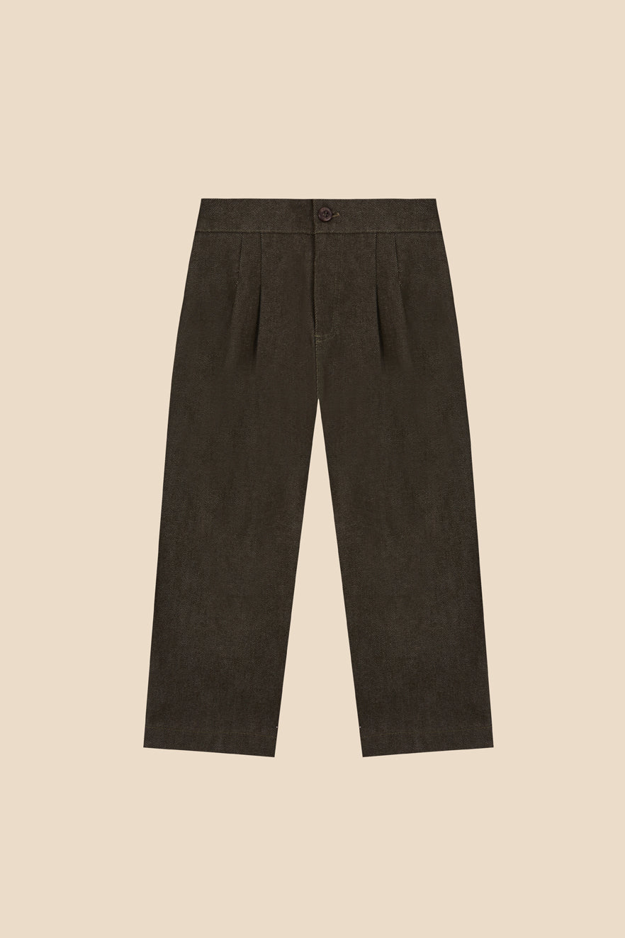 Kaki denim pleated trousers