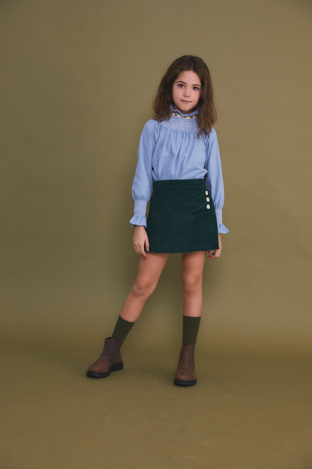 Mini falda velvet verde Antique kid