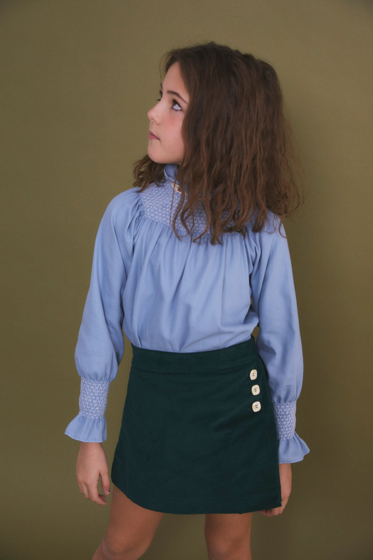 Mini falda velvet verde Antique kid