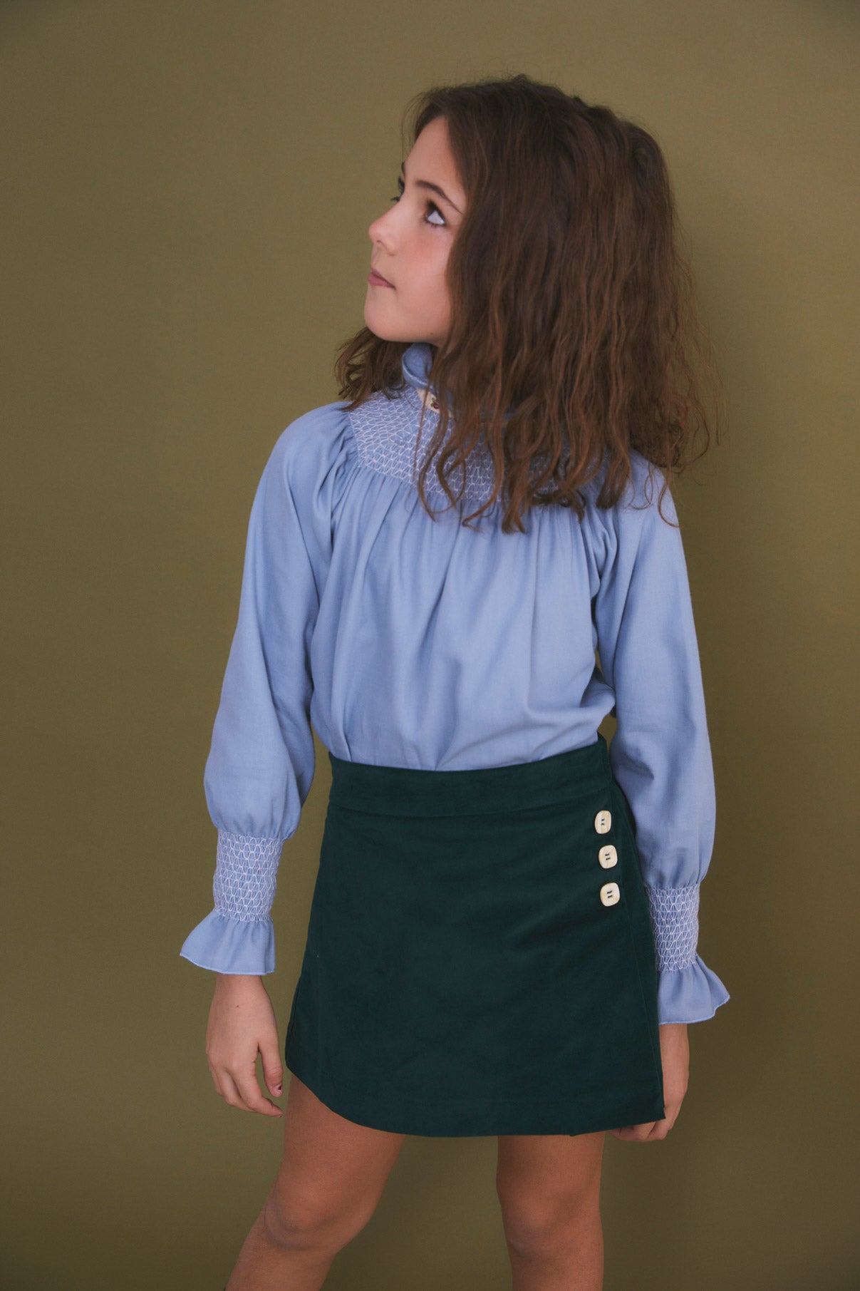 Mini falda velvet verde Antique kid